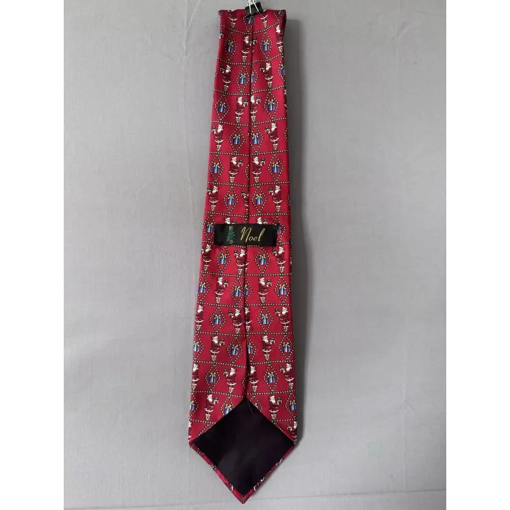 Vintage Noel 100% Silk Christmas Santa Claus Presents Red Novelty Neck Tie